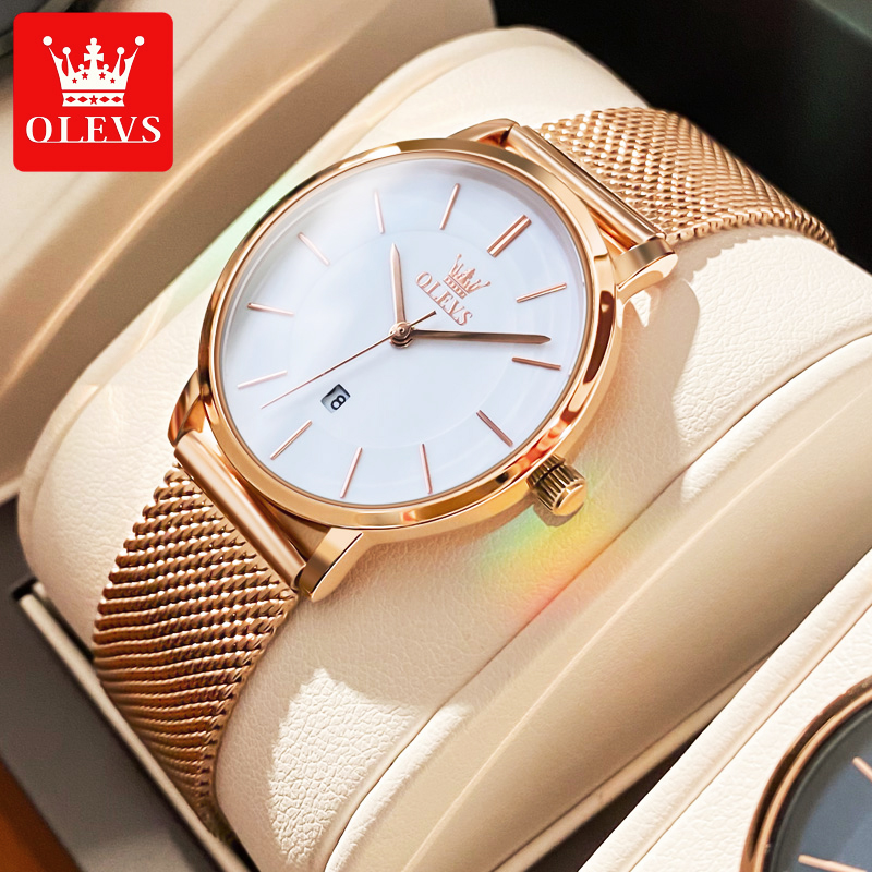 Luxury Watch With Leather Strap - OLEVS Watches For Women Quartz Waterproof