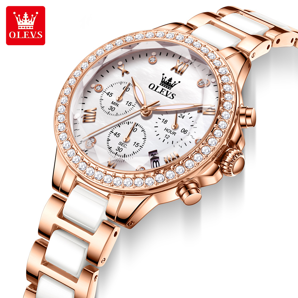 Luxury Watch With Leather Strap - OLEVS 9999 Ladies' Quartz Watch Ceramic