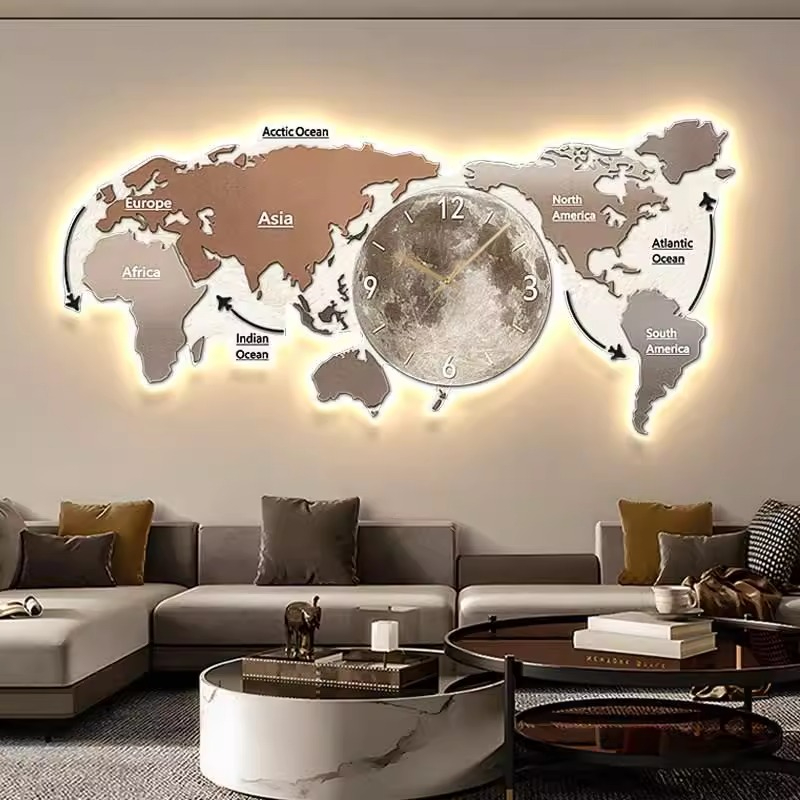 Luxury Watch Wall Clock - World Map Glowing Wall Clock Living